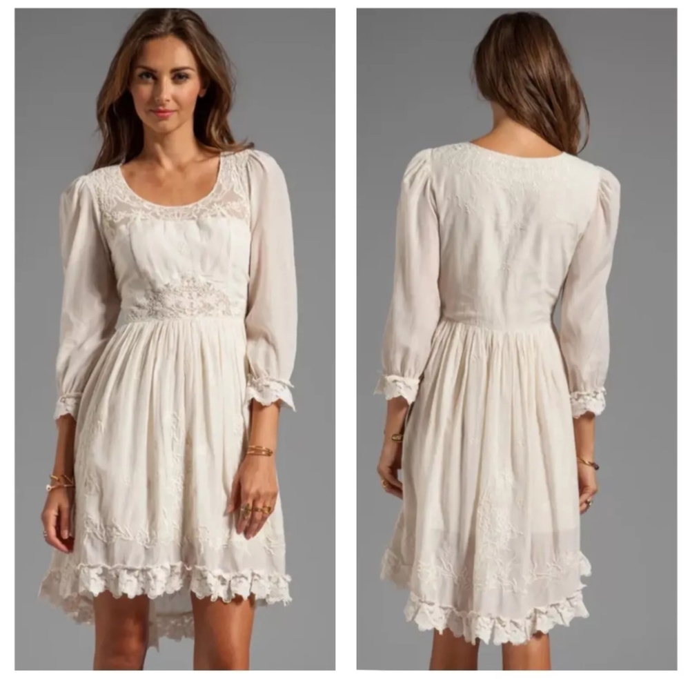 Free People Montana Embroidered Lace Hi Low Midi Dress S/M
